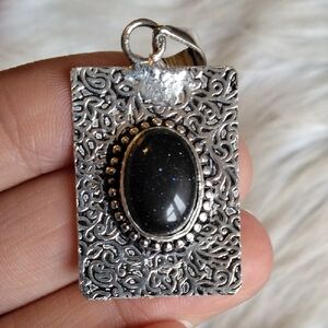 Beautiful Blue Goldstone Silver Plated Gemstone Necklace Pendant